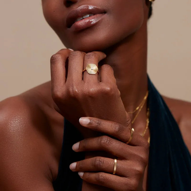 Gold Vermeil Disco Diamond Ring - Diamond