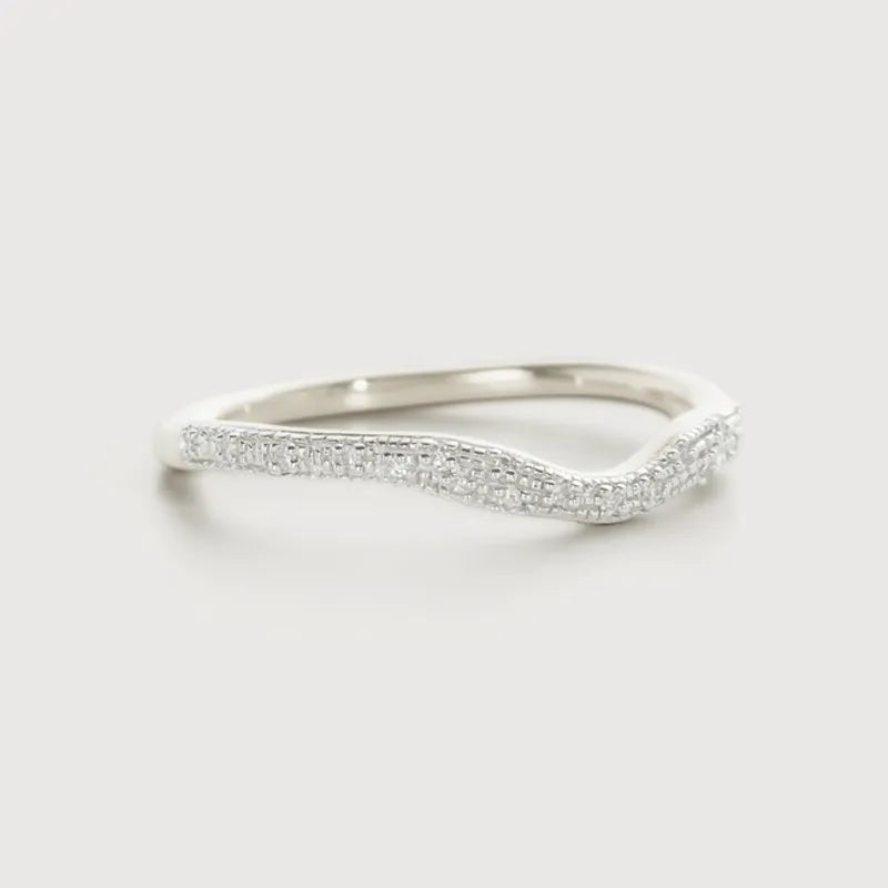 Sterling Silver Riva Diamond Wave Stacking Ring - Diamond