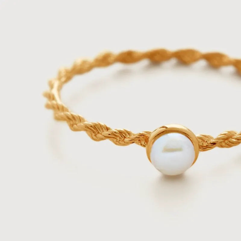Gold Vermeil Corda Skinny Pearl Ring - Pearl
