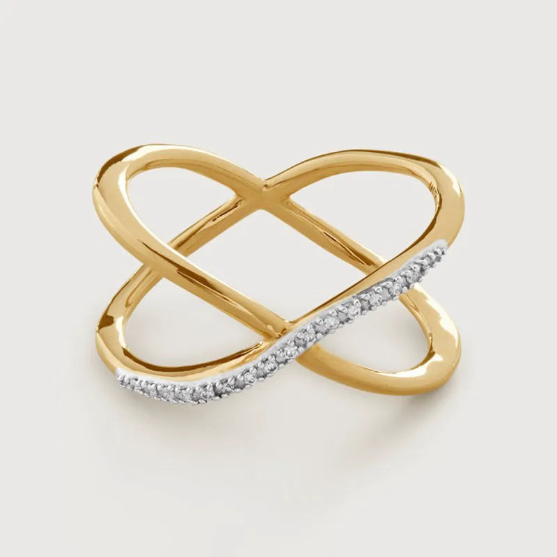 Gold Vermeil Riva Diamond Cross Ring - Diamond