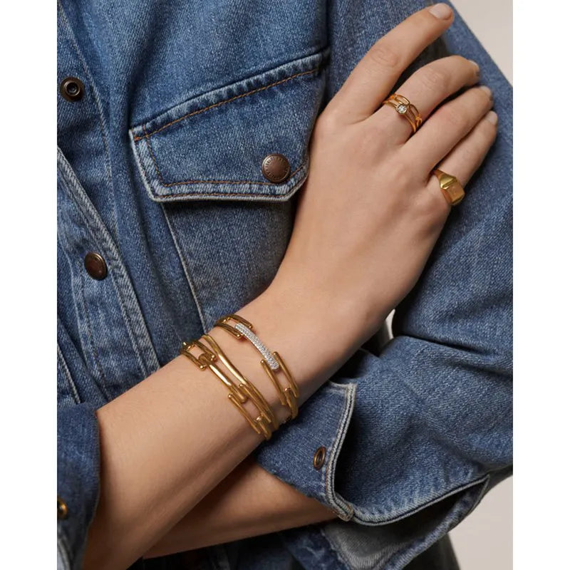 Gold Vermeil Signature Link Pavé Diamond Bangle - Lab Grown Diamond