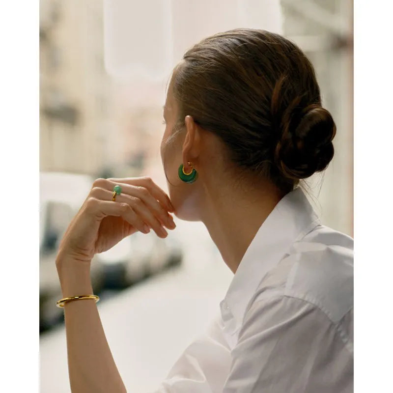 Gold Vermeil Kate Young Round Gemstone Ring - Green Aventurine