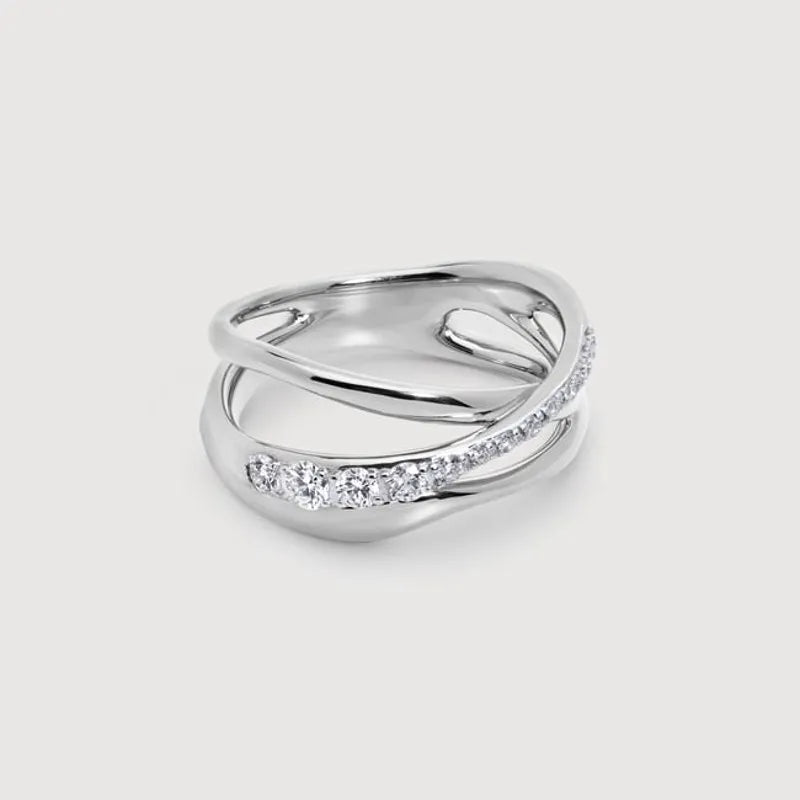 Sterling Silver Nura Pavé Diamond Crossover Ring - Lab Grown Diamond