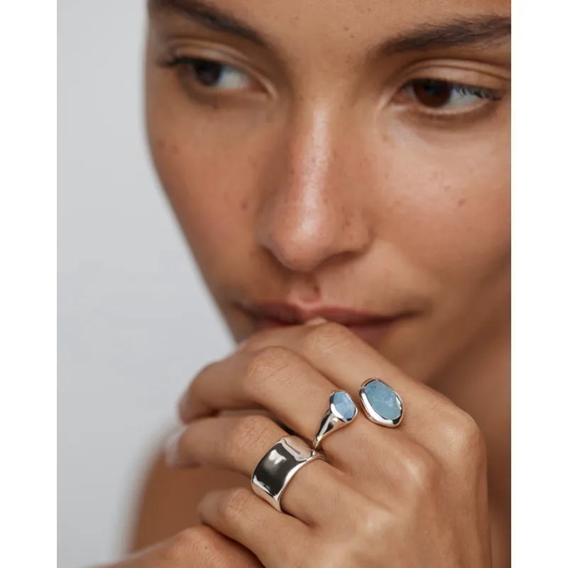 Sterling Silver Odyssey Gemstone Open Ring - Aquamarine