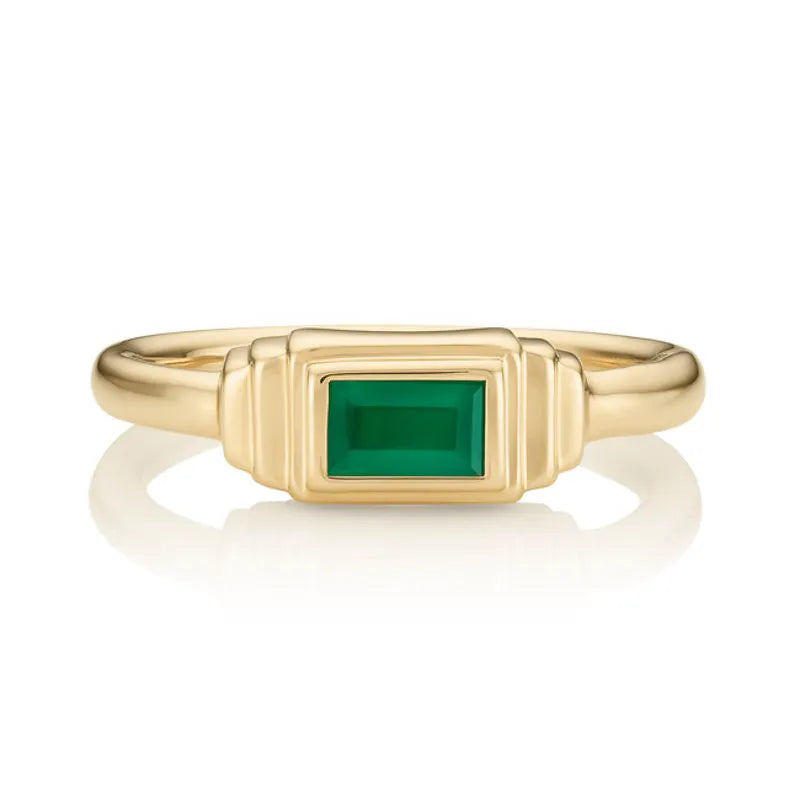 Gold Vermeil Baja Deco Ring - Green Onyx
