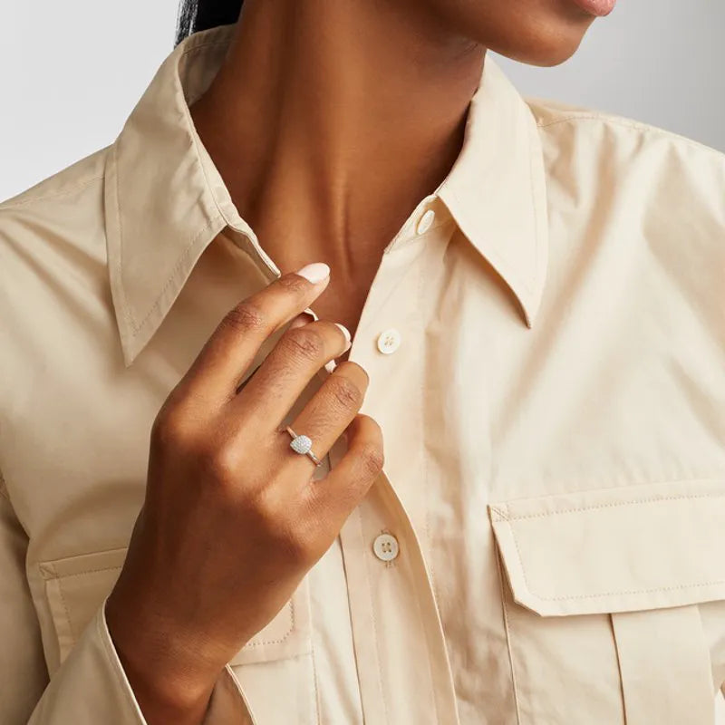 Sterling Silver Nura Mini Pebble Stacking Ring - Diamond