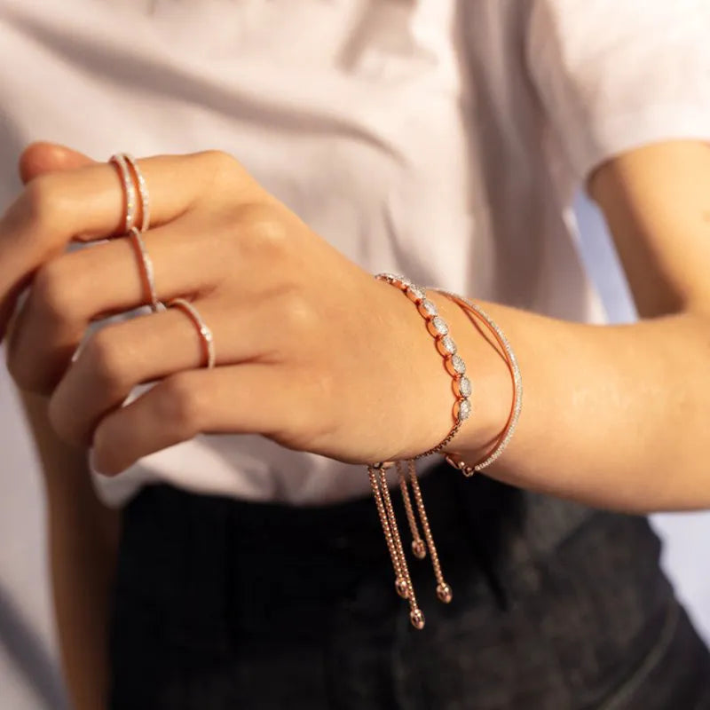 Rose Gold Vermeil Fiji Skinny Bar Friendship Chain Bracelet - Diamond