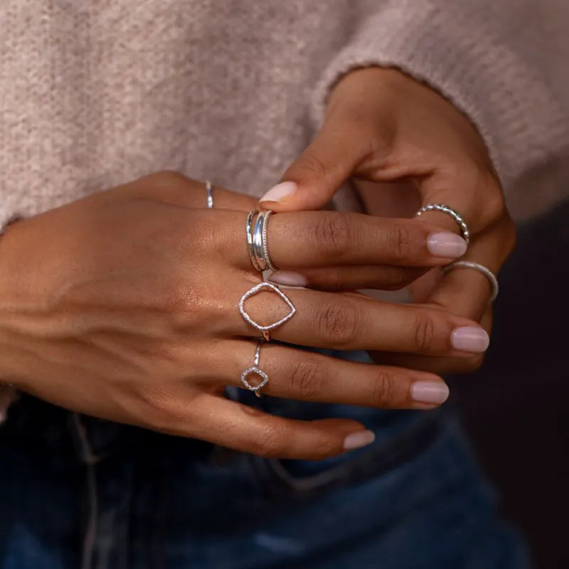 Sterling Silver Riva Mini Kite Diamond Ring - Diamond