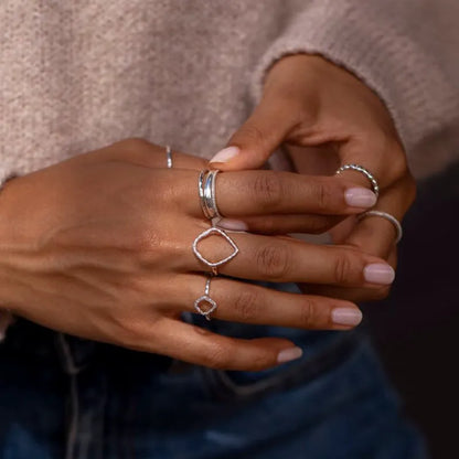 Sterling Silver Riva Hoop Cocktail Ring - Diamond