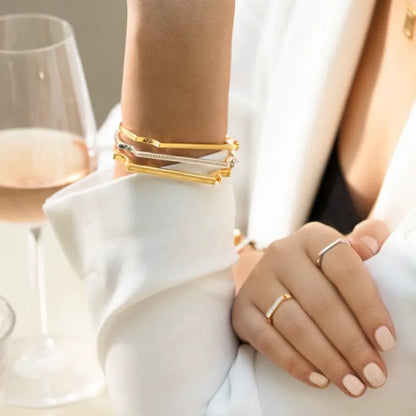 Gold Vermeil Signature Diamond Slim Bangle - Diamond