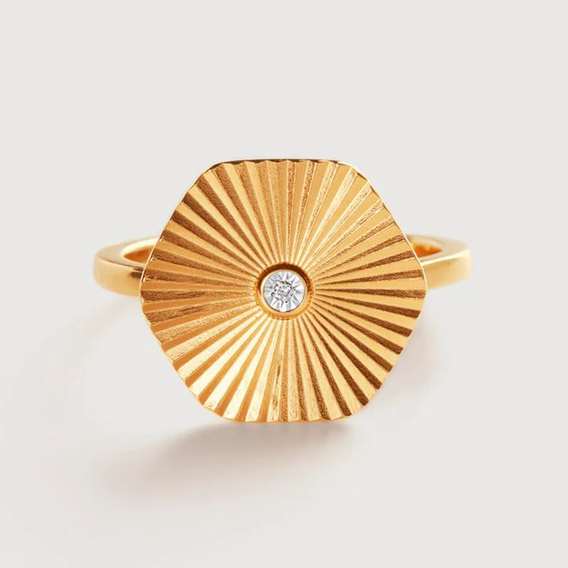 Gold Vermeil Disco Diamond Ring - Diamond