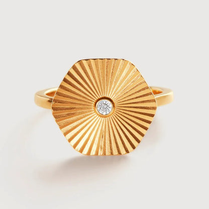 Gold Vermeil Disco Diamond Ring - Diamond