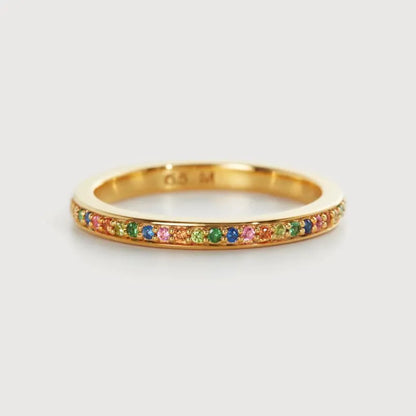 Gold Vermeil Multi Gemstone Eternity Ring 2mm - Sapphire Mix