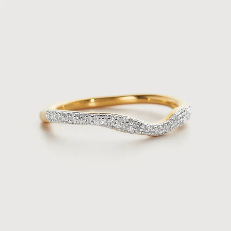 Gold Vermeil Riva Diamond Wave Stacking Ring - Diamond