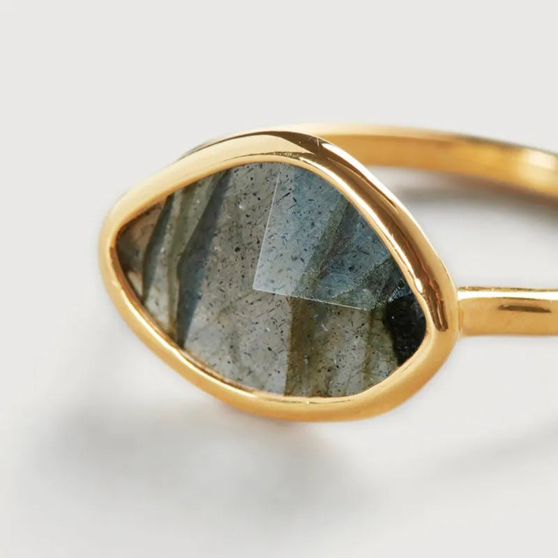 Gold Vermeil Petal Ring - Labradorite