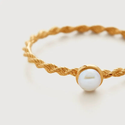 Gold Vermeil Corda Skinny Pearl Ring - Pearl