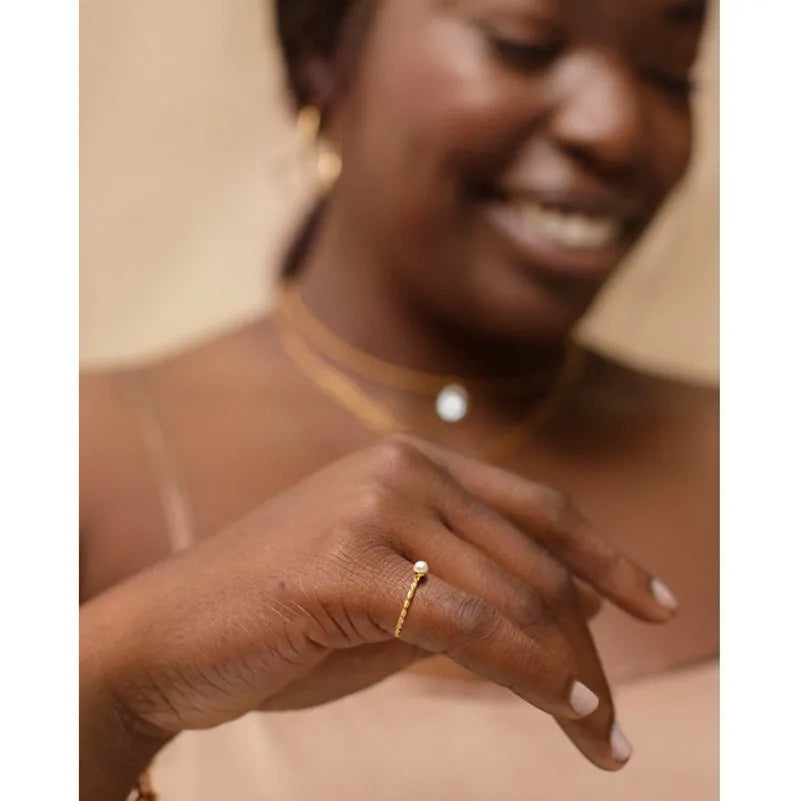 Gold Vermeil Corda Skinny Pearl Ring - Pearl
