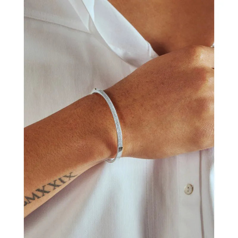 Sterling Silver Essential Pavé Diamond Bangle - Diamond
