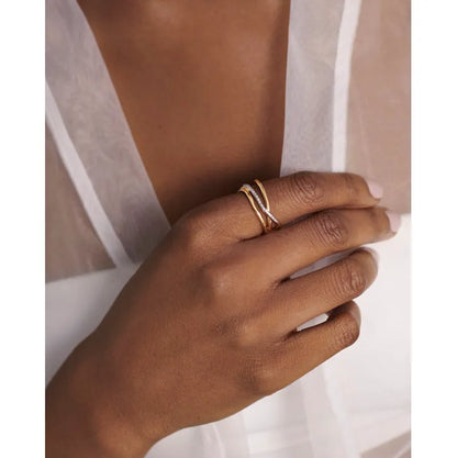 Gold Vermeil Riva Diamond Crossover Ring - Diamond