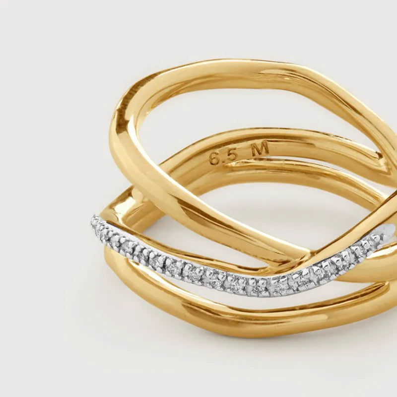 Gold Vermeil Riva Diamond Crossover Ring - Diamond