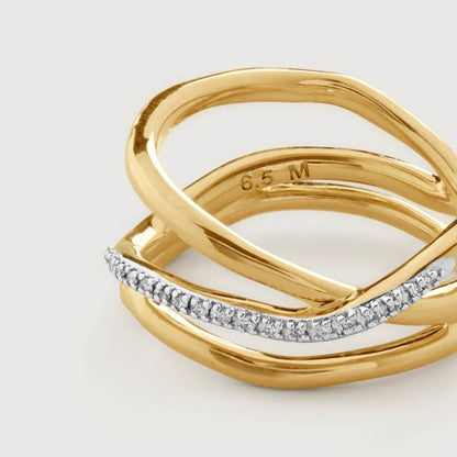 Gold Vermeil Riva Diamond Crossover Ring - Diamond