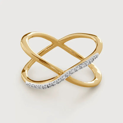 Gold Vermeil Riva Diamond Cross Ring - Diamond