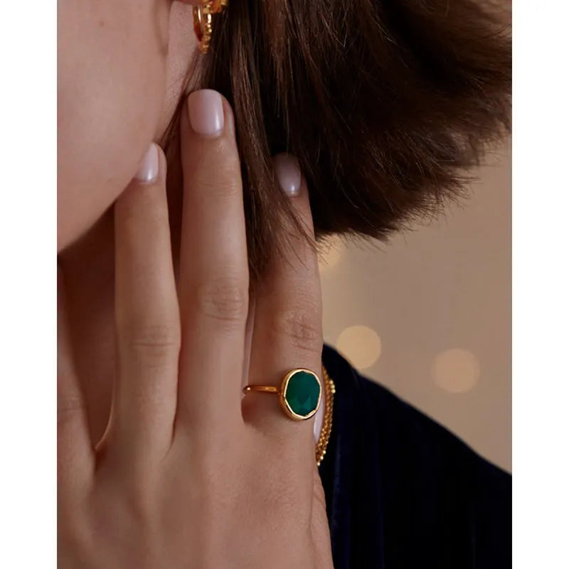 Gold Vermeil MV Siren™ Gemstone Medium Ring - Green Onyx