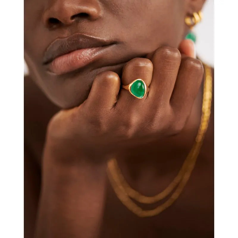 Gold Vermeil Rio Gemstone Ring - Green Onyx