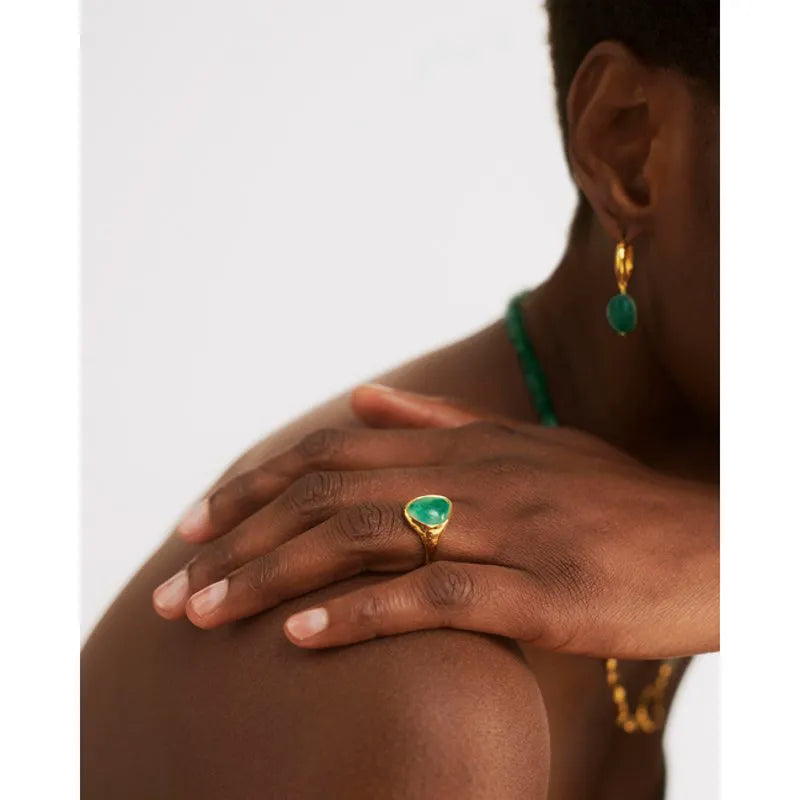 Gold Vermeil Rio Gemstone Ring - Green Onyx