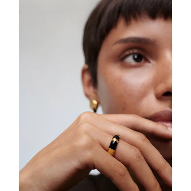 Gold Vermeil Kate Young Striped Gemstone Stacking Ring - Black Onyx