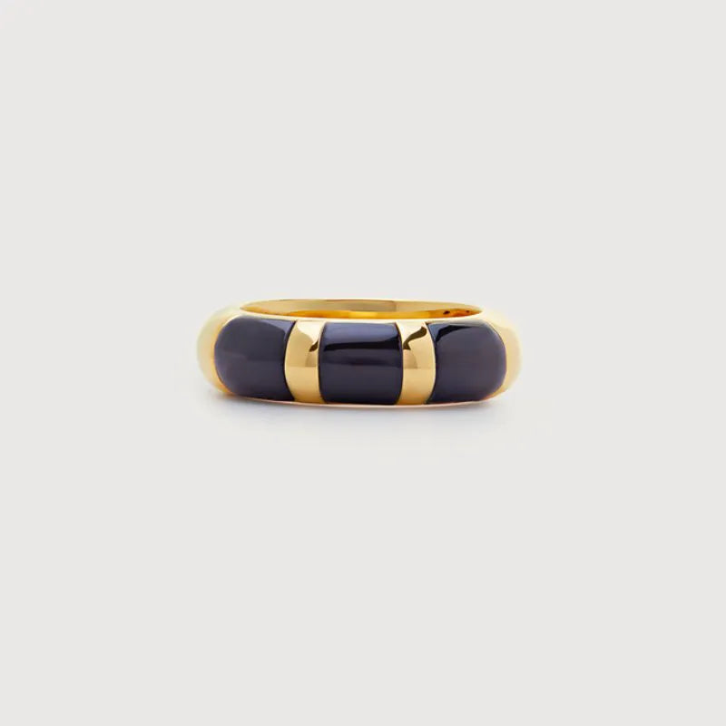 Gold Vermeil Kate Young Striped Gemstone Stacking Ring - Black Onyx