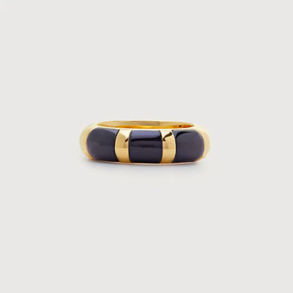 Gold Vermeil Kate Young Striped Gemstone Stacking Ring - Black Onyx