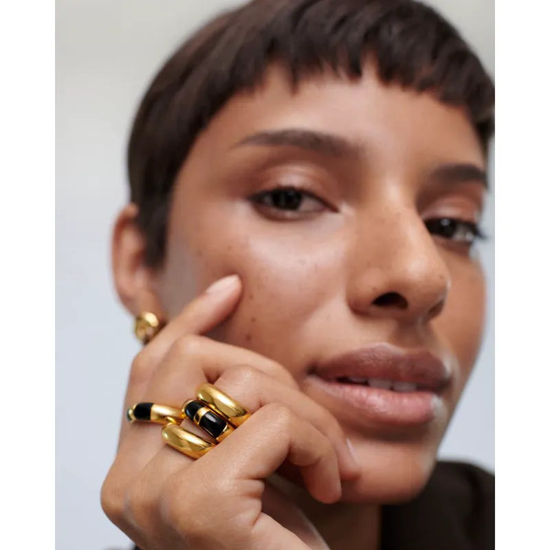 Gold Vermeil Kate Young Striped Gemstone Stacking Ring - Black Onyx