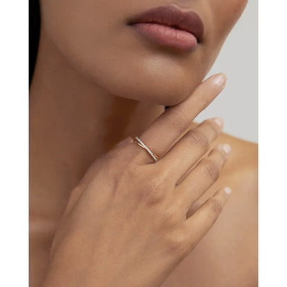 Gold Diamond Crossover Ring - Lab Grown Diamond