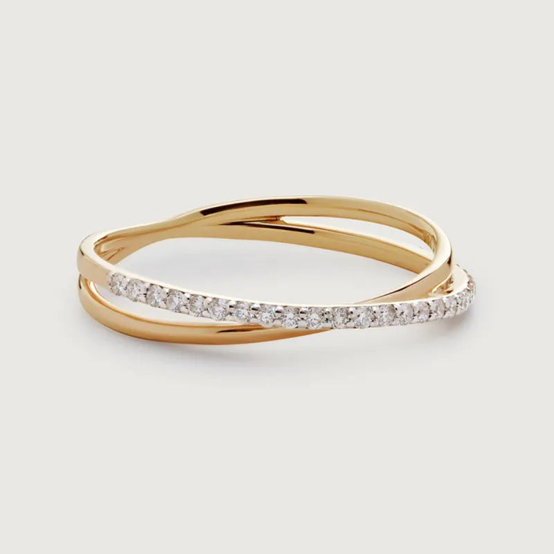 Gold Diamond Crossover Ring - Lab Grown Diamond