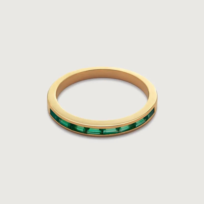 Gold Vermeil Mini Baguette Gemstone Half Eternity Ring - Green Onyx