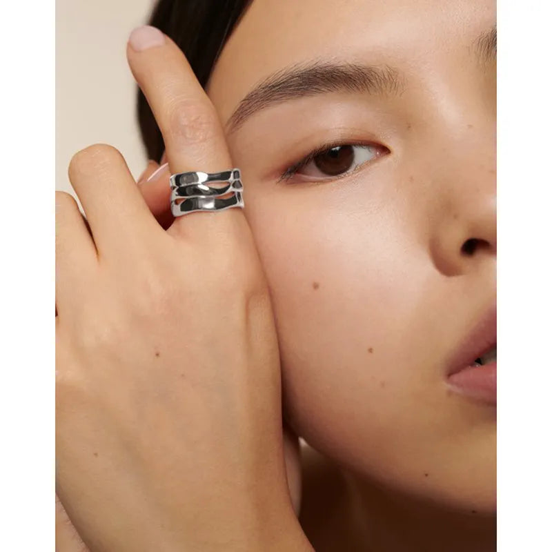Sterling Silver Wave Triple Ring