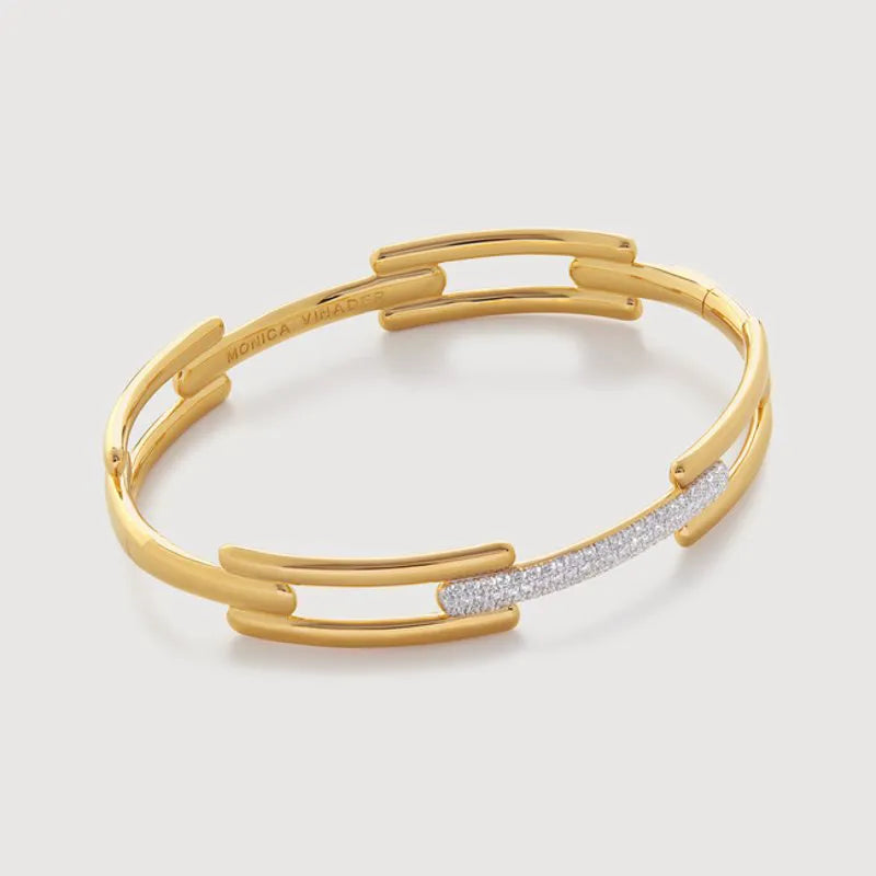 Gold Vermeil Signature Link Pavé Diamond Bangle - Lab Grown Diamond