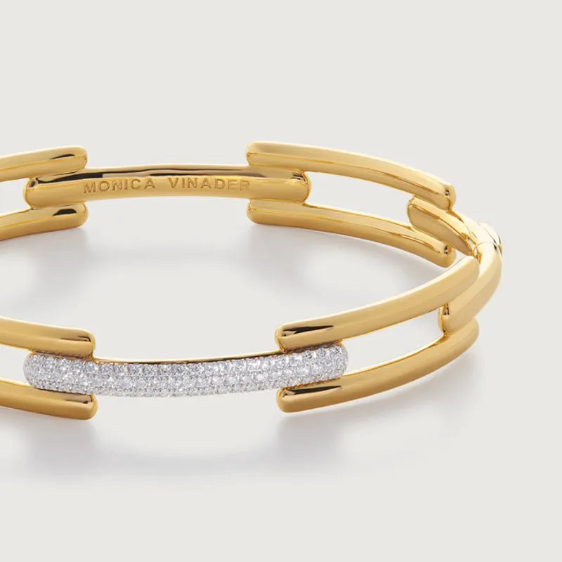 Gold Vermeil Signature Link Pavé Diamond Bangle - Lab Grown Diamond
