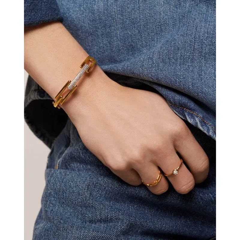 Gold Vermeil Signature Link Pavé Diamond Bangle - Lab Grown Diamond