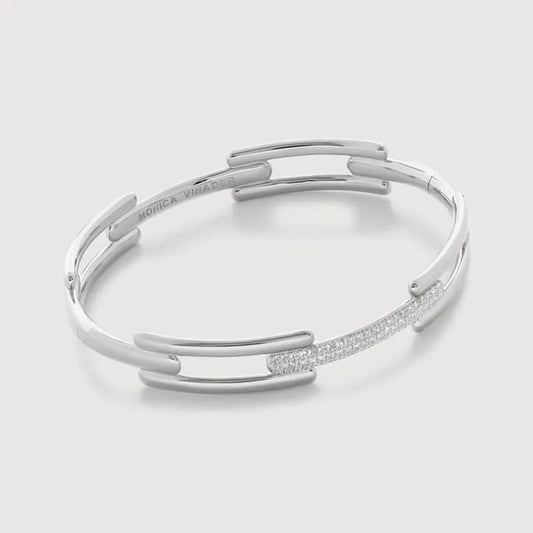 Sterling Silver Signature Link Pavé Diamond Bangle - Lab Grown Diamond