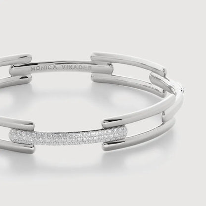 Sterling Silver Signature Link Pavé Diamond Bangle - Lab Grown Diamond