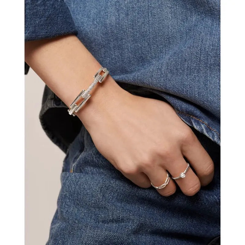 Sterling Silver Signature Link Pavé Diamond Bangle - Lab Grown Diamond