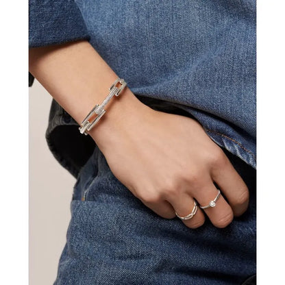 Sterling Silver Signature Link Pavé Diamond Bangle - Lab Grown Diamond