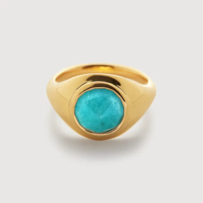 Gold Vermeil Eclipse Gemstone Signet Ring - Amazonite