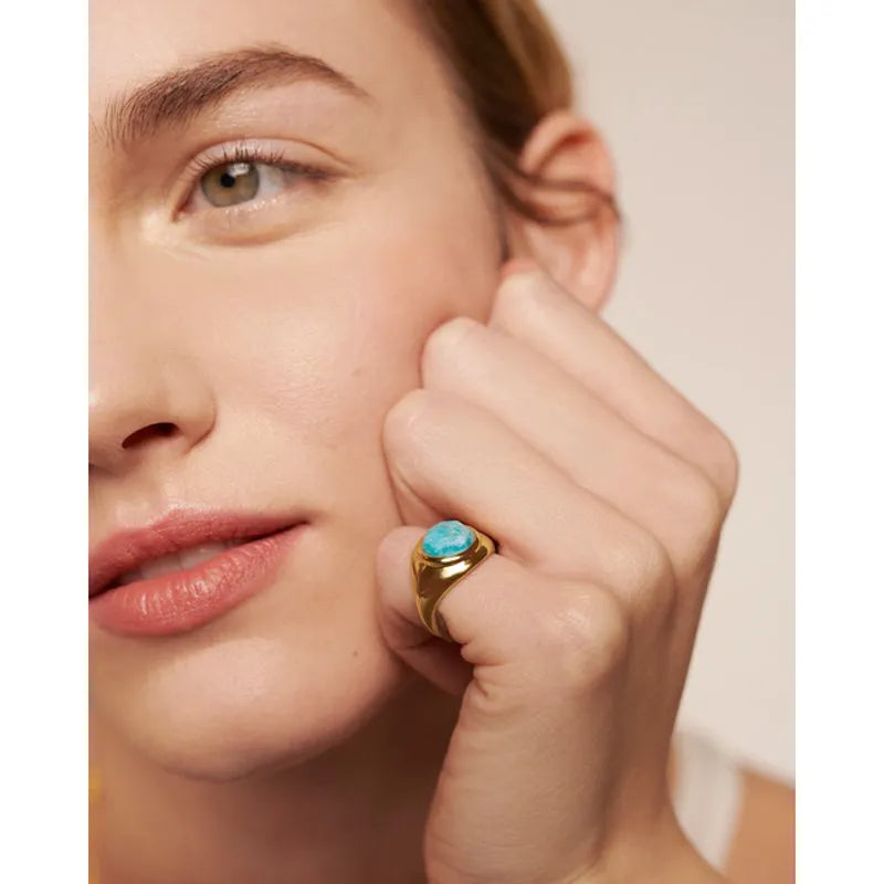 Gold Vermeil Eclipse Gemstone Signet Ring - Amazonite