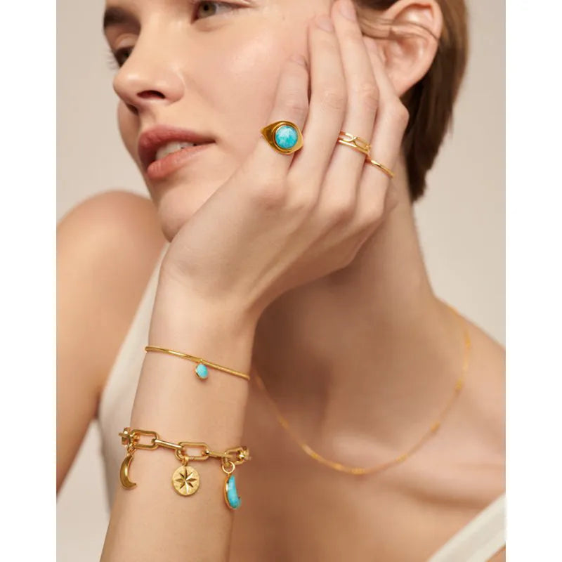 Gold Vermeil Eclipse Gemstone Signet Ring - Amazonite