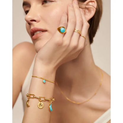 Gold Vermeil Eclipse Gemstone Signet Ring - Amazonite