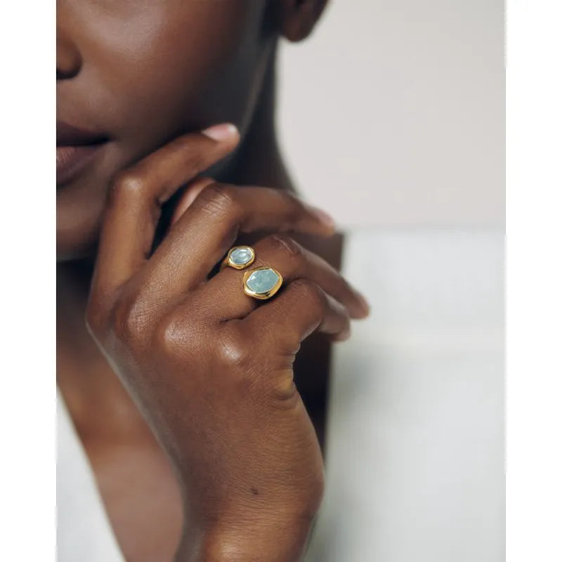 Gold Vermeil Odyssey Gemstone Open Ring - Aquamarine
