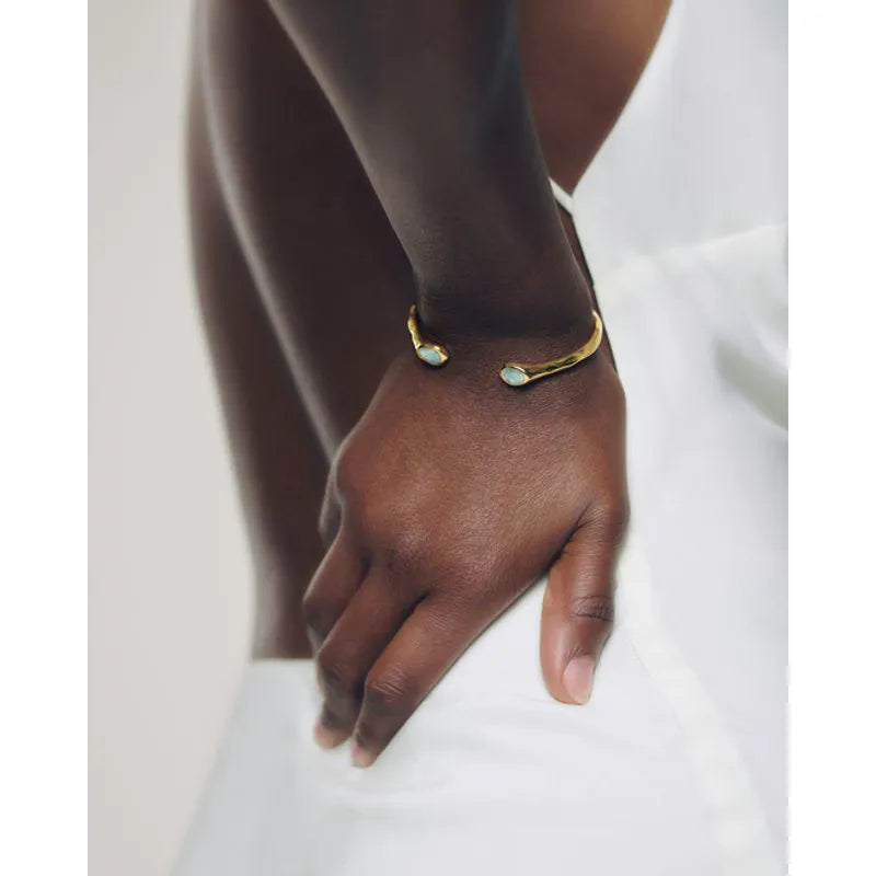 Gold Vermeil Odyssey Gemstone Open Cuff - Aquamarine